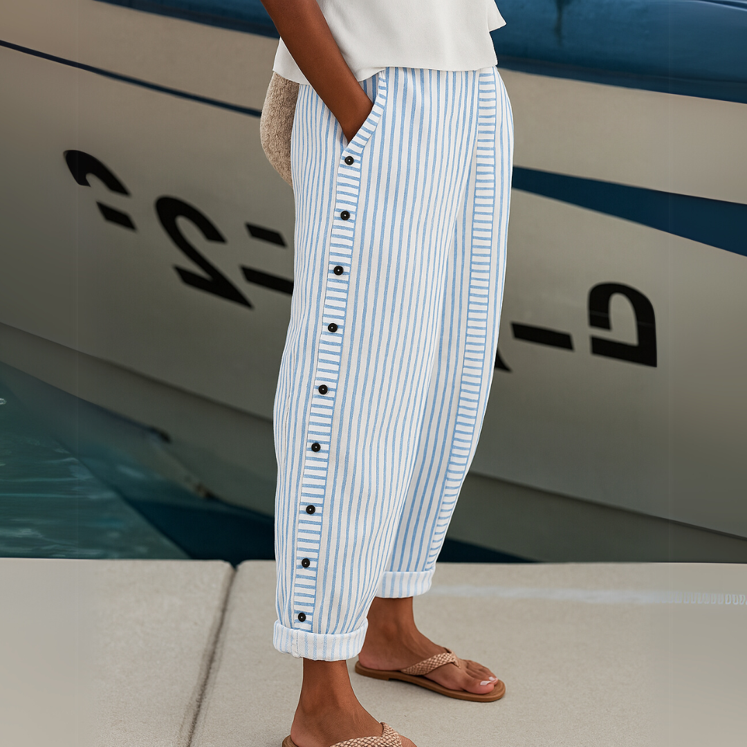 Uma Women's Striped High Waist Trousers with Buttons, photo 2