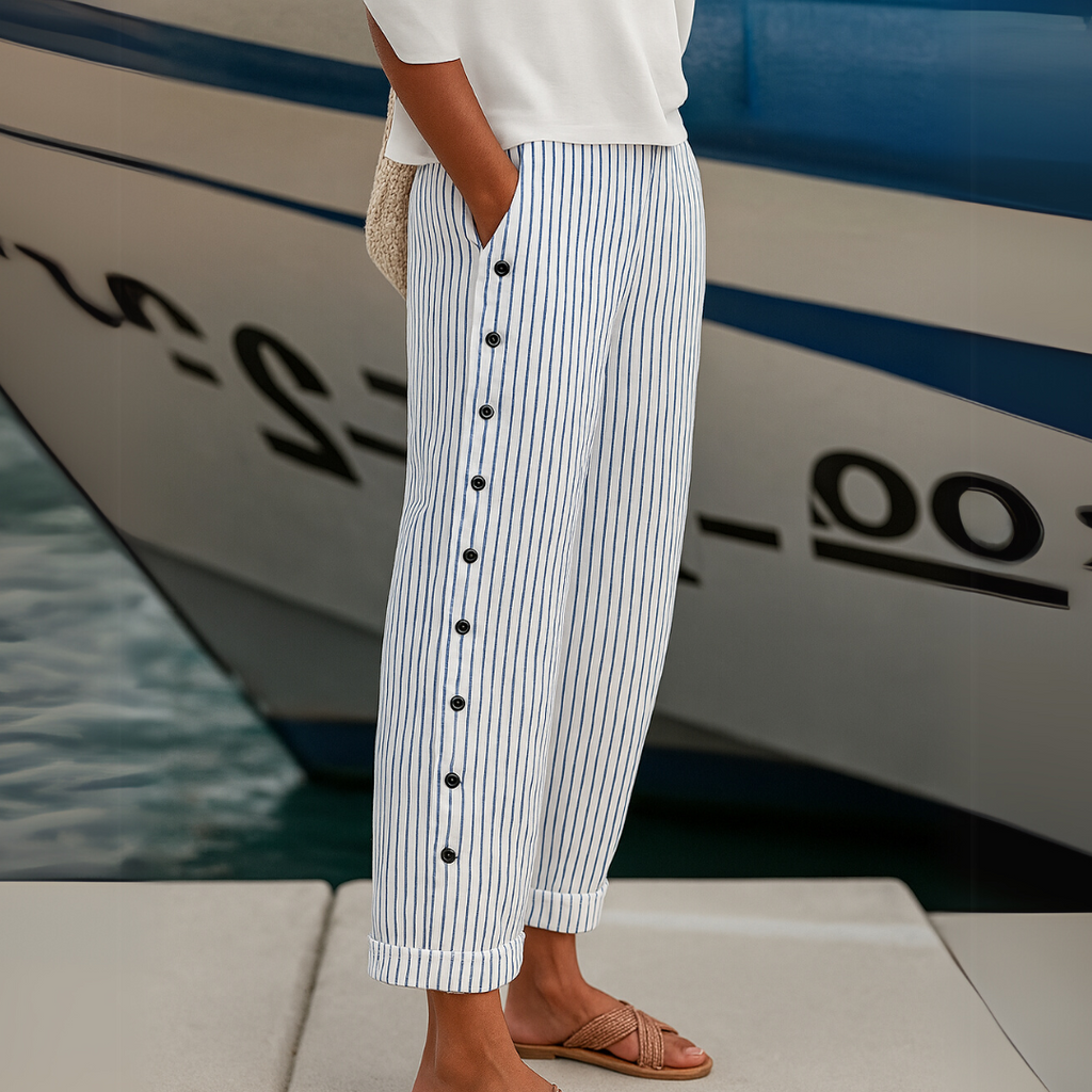 Uma Women's Striped High Waist Trousers with Buttons, photo 3