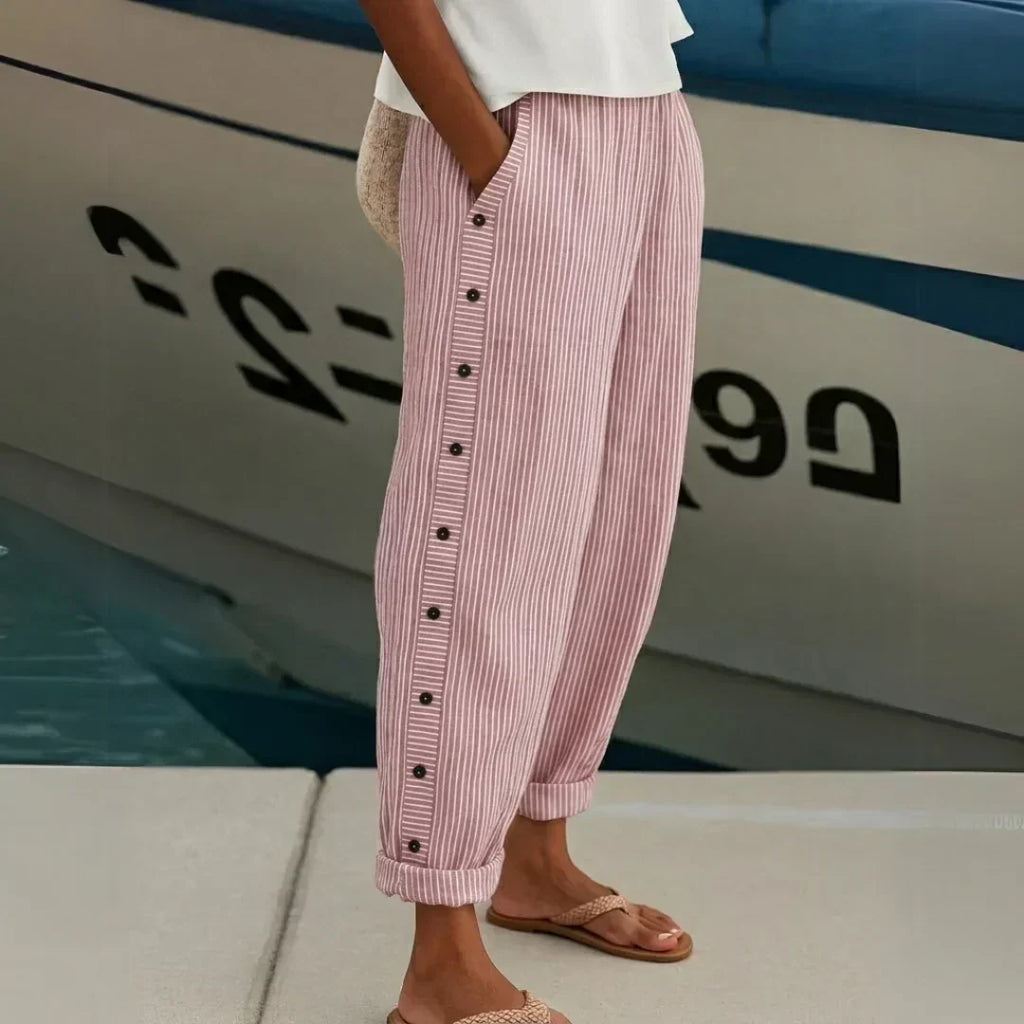 Uma Women's Striped High Waist Trousers with Buttons, photo 4