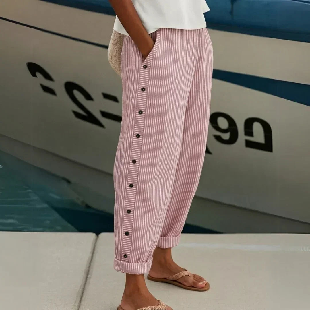Uma Women's Striped High Waist Trousers with Buttons, photo 4