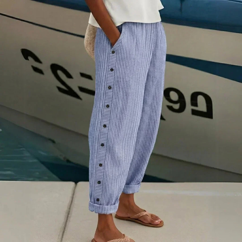 Uma Women's Striped High Waist Trousers with Buttons, photo 5