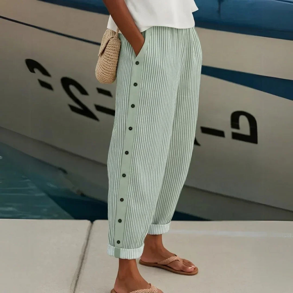 Uma Women's Striped High Waist Trousers with Buttons, photo 6