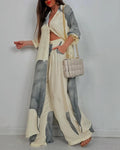 V Neck Top and Patchwork Trouser Set