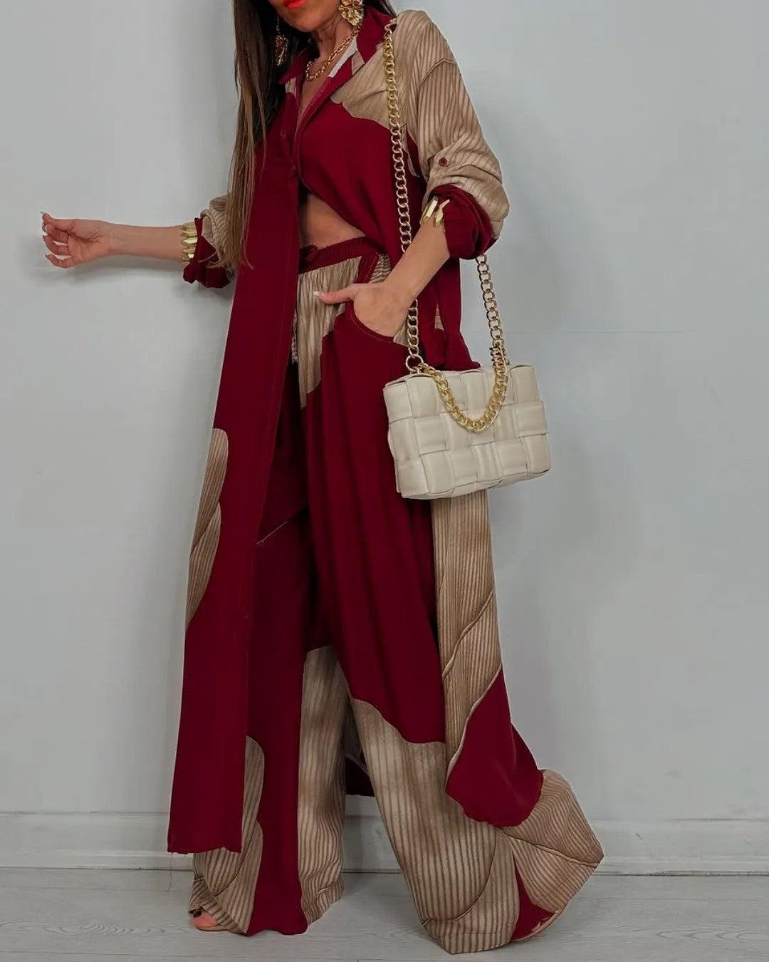 V Neck Top and Patchwork Trouser Set photo 2