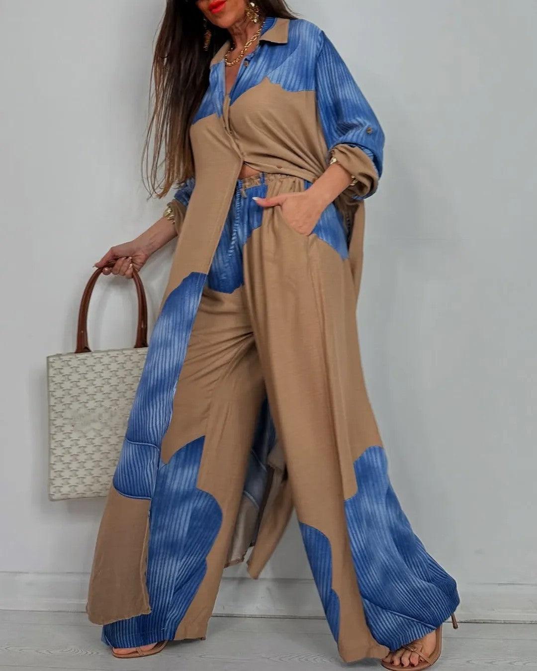 V Neck Top and Patchwork Trouser Set photo 4