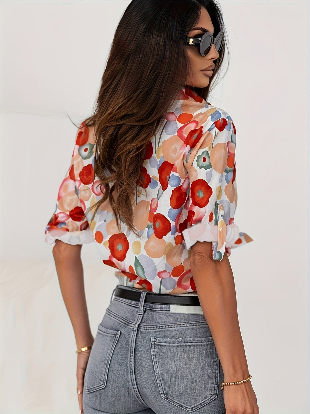 Veda Women's Blouse with a Round Neck and a Floral Print, photo 3
