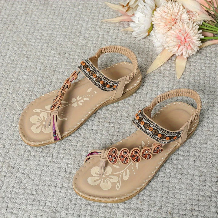 Willow Women's Sandals with a Flat Sole in Caramel, photo 4