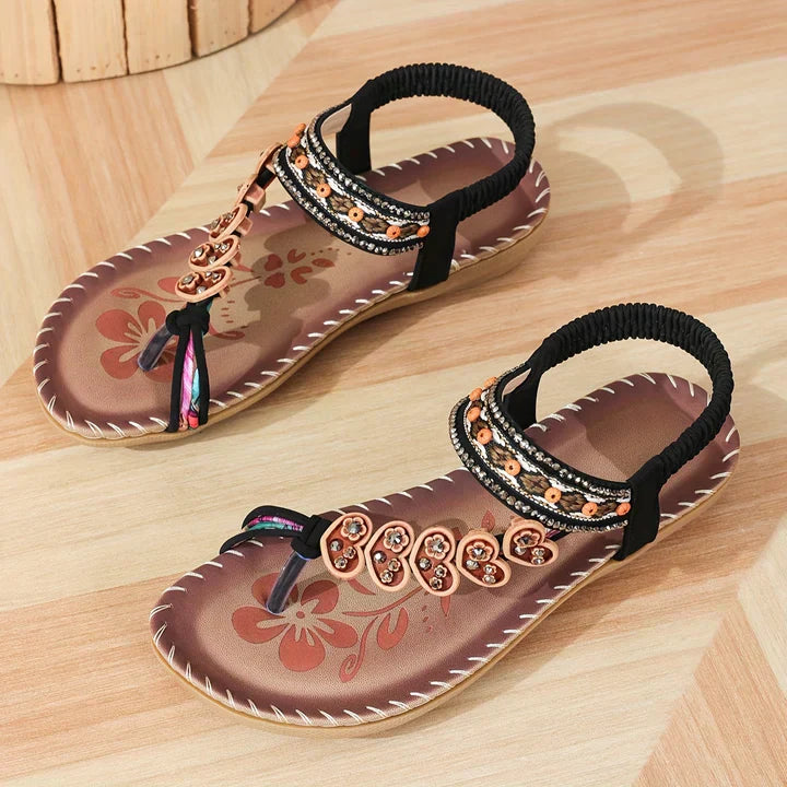 Willow Women's Sandals with a Flat Sole in Caramel, photo 6