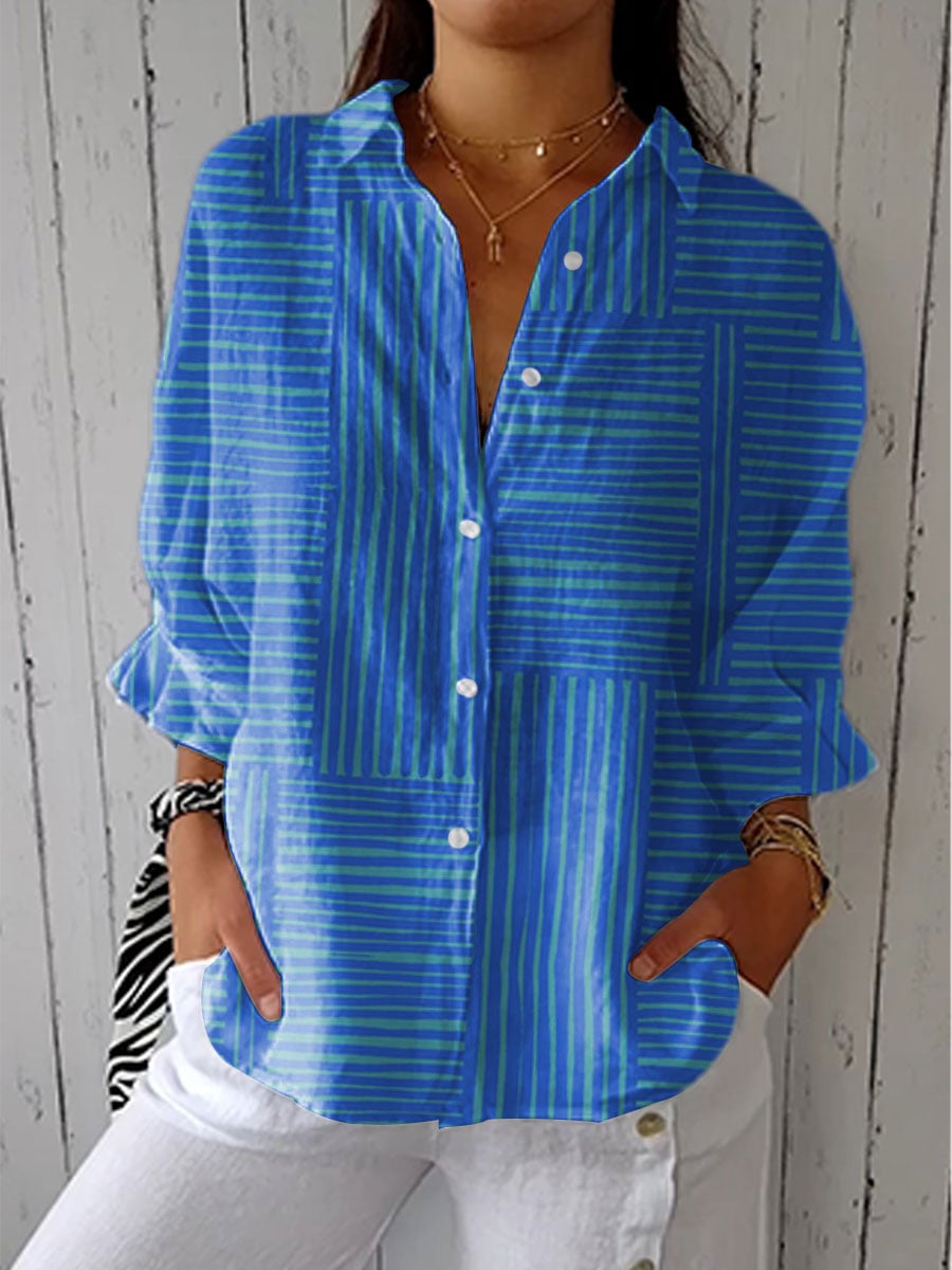 Winter Women's Blouse in a Relaxed Fit with Buttons and Stripes, photo 1