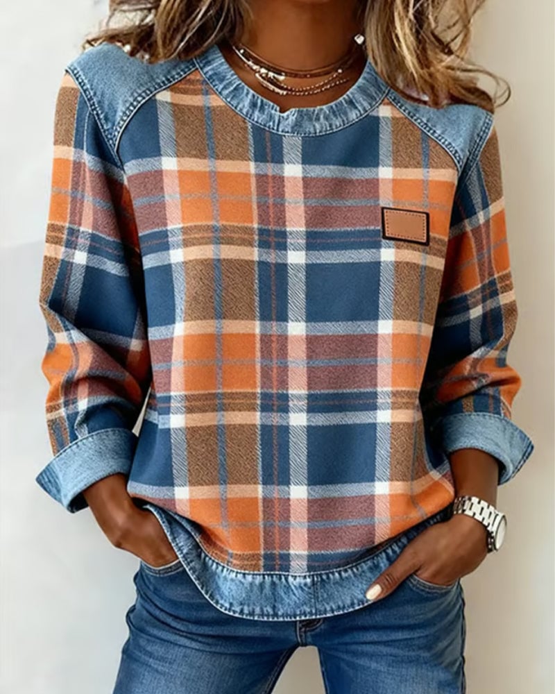 Yasmin Women's Top with a Round Neck and a Check Pattern, photo 1