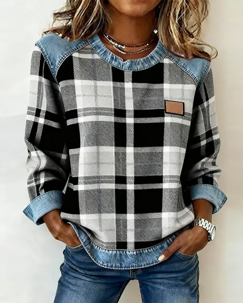 Yasmin Women's Top with a Round Neck and a Check Pattern, photo 4